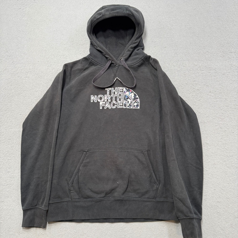 The North Face Hoodie Women's Large Black Fleece Lined Pullover Faded Gorpcore